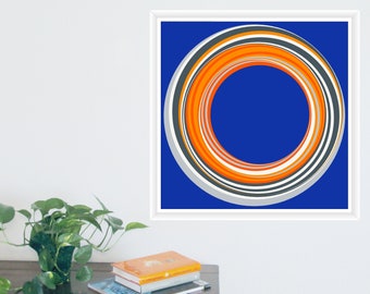 Impressão geométrico da arte dos círculos | Arquivos quadrados para impressão | Laranja Azul Cinza | Download instantâneo 24x24 | Arte de parede com algoritmo minimalista #P24x24_069