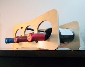 Cute Little Wine Rack For a Modern Home, Contemporary Tabletop Wood Wine Bottle Holder For Bar, Table and Kitchen Countertop Storage | Gift