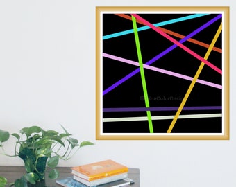 Arte abstrata de parede para impressão | Arte de linha geométrica colorida | Impressão de pôster para download instantâneo | Para casa, sala de estar e escritório contemporâneos