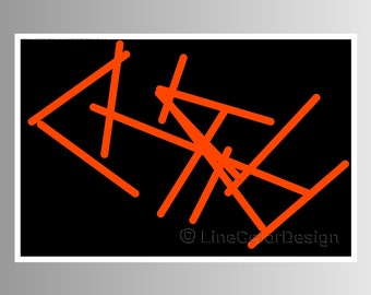Abstract Printable Line Art for a Contemporary Home and Office Space | Modern Downloadable Geometric Art in Four Print Sizes | Orange Black