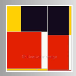 Impression d'art numérique de style De Stijl pour un bureau ou un espace de vie moderne | Oeuvre d'art téléchargeable | Carré couleurs primaires imprimable |  #P24x24_049