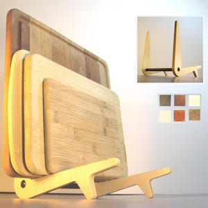 Storage Rack For Cutting Boards | Modern Wood Charcuterie Board Stand | Contemporary Kitchen Organizer | Gourmet Chef Gift | Handmade in USA