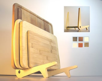 Storage Rack For Cutting Boards | Modern Wood Charcuterie Board Stand | Contemporary Kitchen Organizer | Gourmet Chef Gift | Handmade in USA