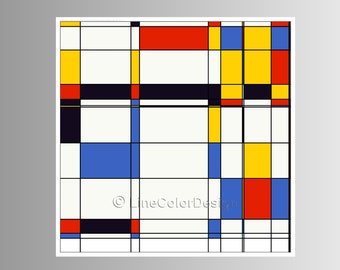 De Stijl Style Digital Art Print | A Retro Touch For Modern Living Spaces | Downloadable | Colorful Square Printable Artwork |   #P24x24_051