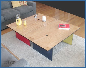 Cyber Coffee Table, Simple and Functional Mid Century Modern, Large Cocktail Table, Colorful Design Supporting Gadgets, Free Shipping #CT01