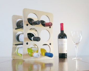 Tabletop Wine Rack Holds Six Bottles! | Handmade USA | Contemporary Wine Storage For Table, Bar, Kitchen Countertop | Wine Lover Cellar Gift