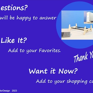 May include: A computer stand made of light-colored wood with black support bars. The image includes text that says "Questions? I will be happy to answer", "Like It? Add to your Favorites", and "Want it Now? Add to your shopping cart."
