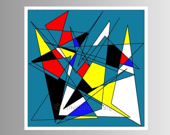 15x15 Inch Square Art Print, Abstract Modern Geometric Primary Color Composition, Printable Any Size Instant Download | Living Room Wall Art