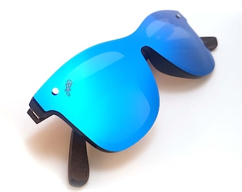 Marinella - Acetate Frame With Ebony Wood Temples, Polarized Sunglasses, Wooden Sunglasses, Blue Sunglasses, UV400 Protection Polarized Lens