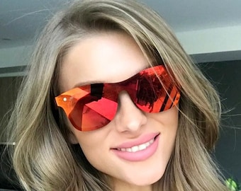 Samsara -UV400 Protection Polarized Lens, Sunglasses, Wooden Sunglasses, Handmade Sunglasses, Red Sunglasses, Acetate frame Rosewood temples