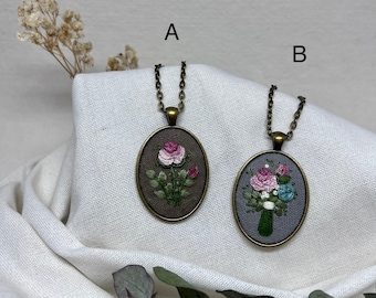 Hand Embroidered Floral Necklace, a Great Gift for Her