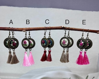 Hand Embroidered Earring with Floral Elements, a Great Gift for Her
