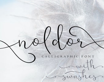 Digital font – Noldor. Instant Download. Calligraphy font with swashes. Logo signature font. Handwritten font. Script font. Wedding font.