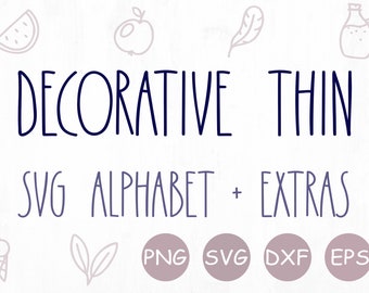 Decorative thin alphabet SVG, SVG font, thin font svg, font with extras, PNG clipart, digital files, cut files, basic thin font for Cricut