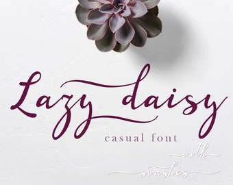Digital font – Lazy Daisy. Instant Download. Calligraphy font with swashes. Logo signature font. Handwritten font. Script font with tails