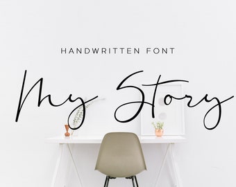 Handwriting font - My Story. Instant Download OTF. Thin calligraphy handwritten font. Signature font. Invitation font. Modern script font
