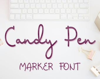 Handwriting font - Candy Pen. Instant Download OTF. Marker handwritten font. Signature font. Invitation font. Felt pen script font.