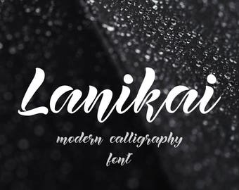 Lanikai - digital font. Calligraphy handwritten script italic font. Instant Download. Can be used as embroidery font, logo or circuit font.