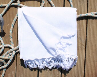 White Turkish Towel, Turkish Beach Towel, Hammam Towel, 100% Cotton Fouta Peshtemal