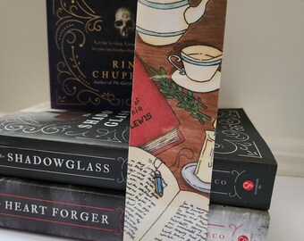Beautiful Tea Time Witchy Books Teacup Teapot Bookmark