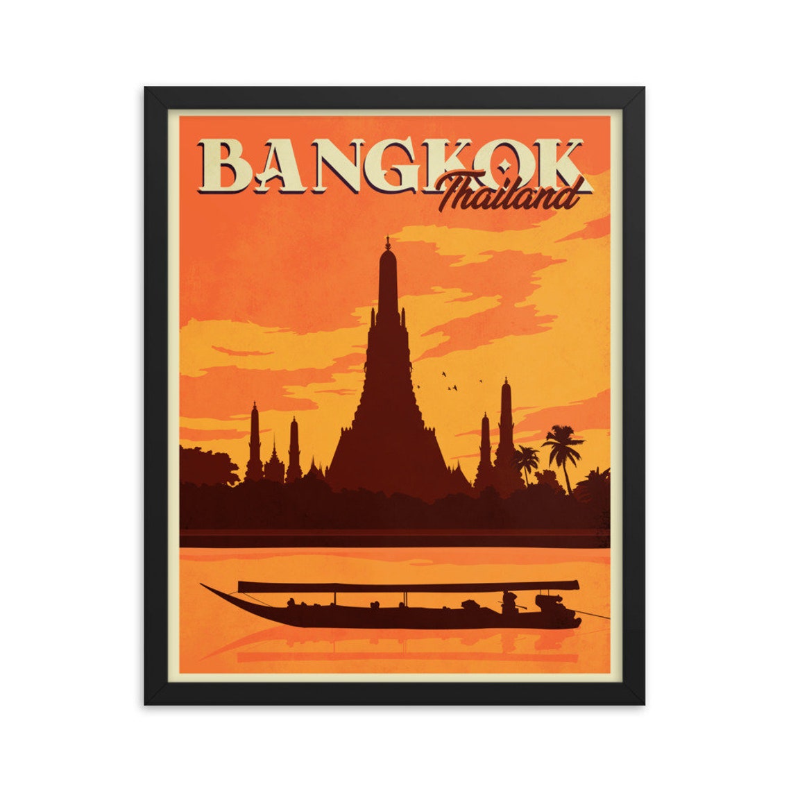 Bangkok Thailand Vintagestyle Travel Poster Framed Print Etsy UK