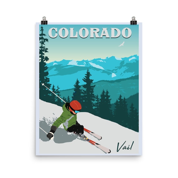 POSTER ASPEN COLORADO WINTER SPORT SPEED DOWNHILL SKIING VINTAGE REPRO FREE S//H