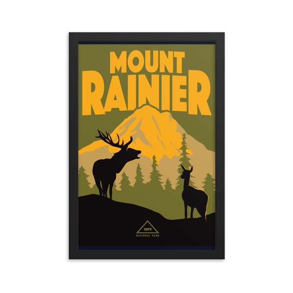 Mount Rainier Washington | Vintage-Style Travel Poster | Framed Print