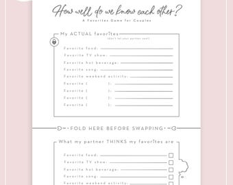 Couples Favorites Game – Valentine's Day Printable