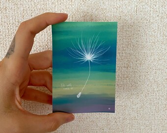Tanpopo the wish granting dandelion, adorable die-cut sticker, daily hope, digital illustration
