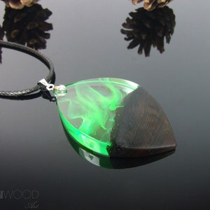 wood jewelry Birthday gifts for mom from daughter Aurora borealis pendant, Northern light