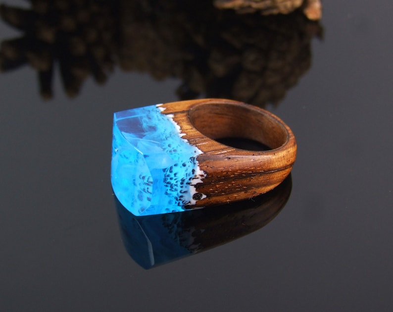 Wooden rings for women secret world inside the ring Secret world inside the ring Wood resin ring Statement ring Wood ring