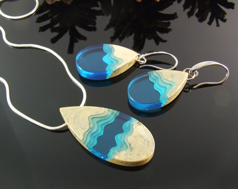 resin jewelry set, resin jewelry set, Resin Pendant, Resin Earrings, Beach jewelry image 1