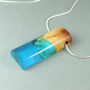 Wood resin pendant,resin jewelry, colored resin pendant, blue epoxy resin necklace,wood art pendant,necklace pendant for woman,gift for her
