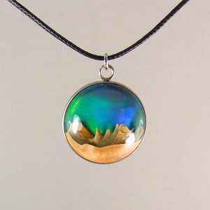 Northern lights necklace, Lab Opal,Wood Resin Pendant,Aurora borealis jewelry,Wood Resin Jewelry,Unique gift,Handmade wood pendant