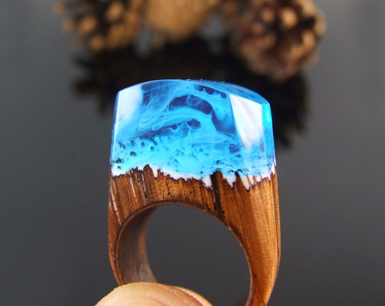Wooden rings for women secret world inside the ring Secret world inside the ring Wood resin ring Statement ring Wood ring