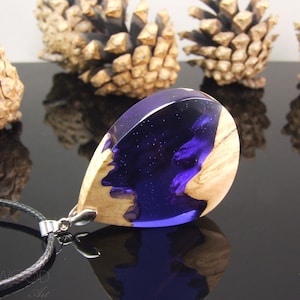 Wood resin pendant,resin jewelry, colored resin pendant, purple epoxy necklace,wood art pendant,necklace pendant for woman,gift for her