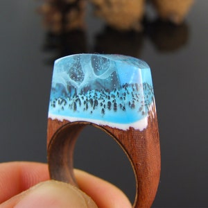 Wood Resin Ring,Glow in the dark, Resin Wood Ring, Handmade wood, Resin Jewelry,Resin ring, Resin art,Secret world inside the ring
