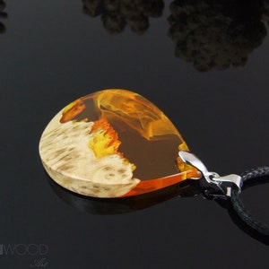 Wood resin pendant,resin jewelry, colored resin pendant, orange epoxy necklace,wood art pendant,necklace pendant for woman,gift for her