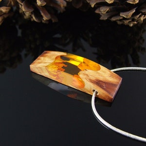 Wood pendant,resin jewelry, orange necklace, wood art pendant,necklace, pendant for woman,gift for her