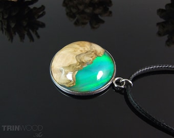 Aurora borealis resin jewelry, Northern lights, Wood resin necklace, Resin wood necklace, Gift for Her, 5th Anniversary, Opal pendant