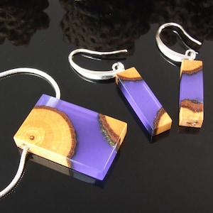wood resin jewelry set, wooden jewelry set, resin jewelry set,Wood Resin Pendant,Resin Earrings, purple