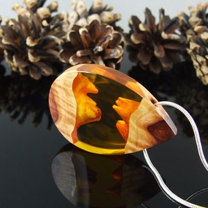 Wood resin pendant,resin jewelry, colored resin pendant, orange epoxy necklace,wood art pendant,necklace pendant for woman,gift for her
