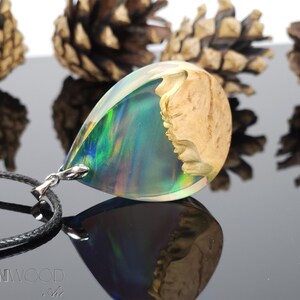 Northern lights, christmas gifts, Wood resin jewelry, Birthday gift, 5 year anniversary, Pendant necklace, Lab opal
