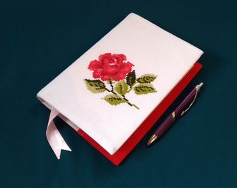 Cloth Book Cover, Flowers Embroidery, Fabric Book Cover, Book Sleeve, Patchwork