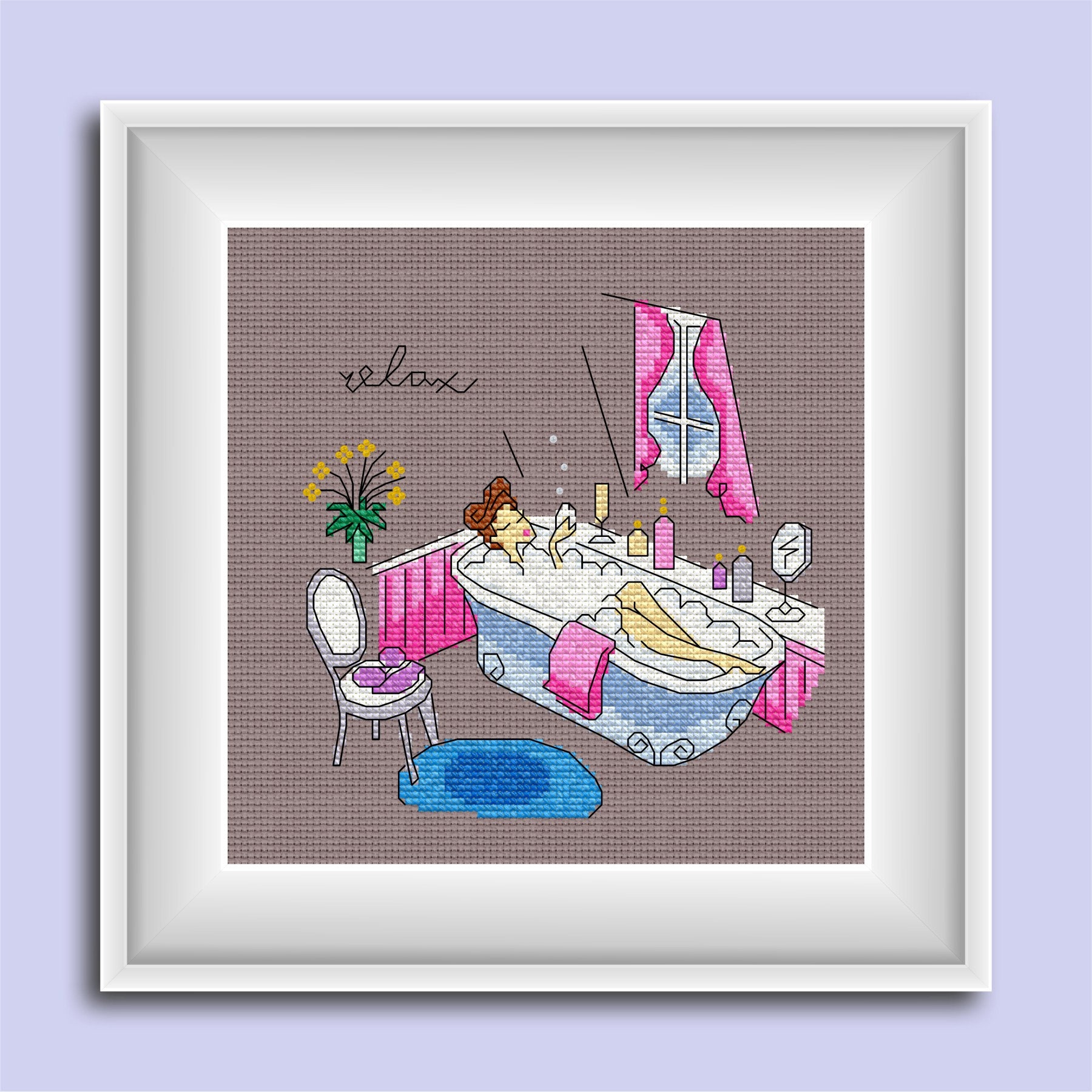 Crossstitch kit Relaxing Bubble Bath Fancywork set DIY Etsy