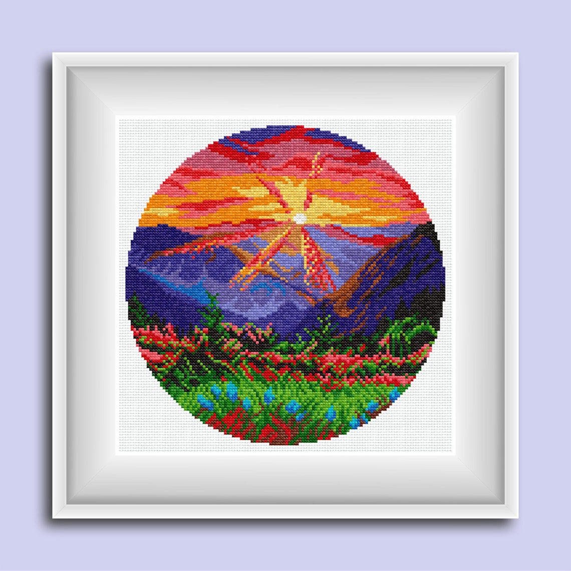 Crossstitch kit Sunset in the Mountains Fancywork set DIY Etsy