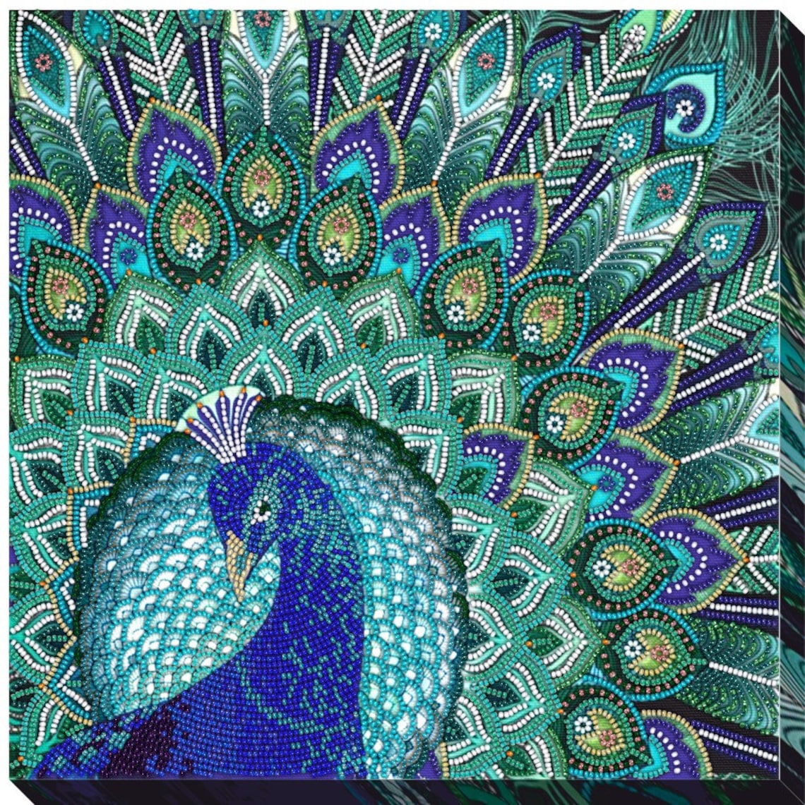Beading Kit Glorious Peacock Beaded Painting Set DIY Beadpoint Etsy UK