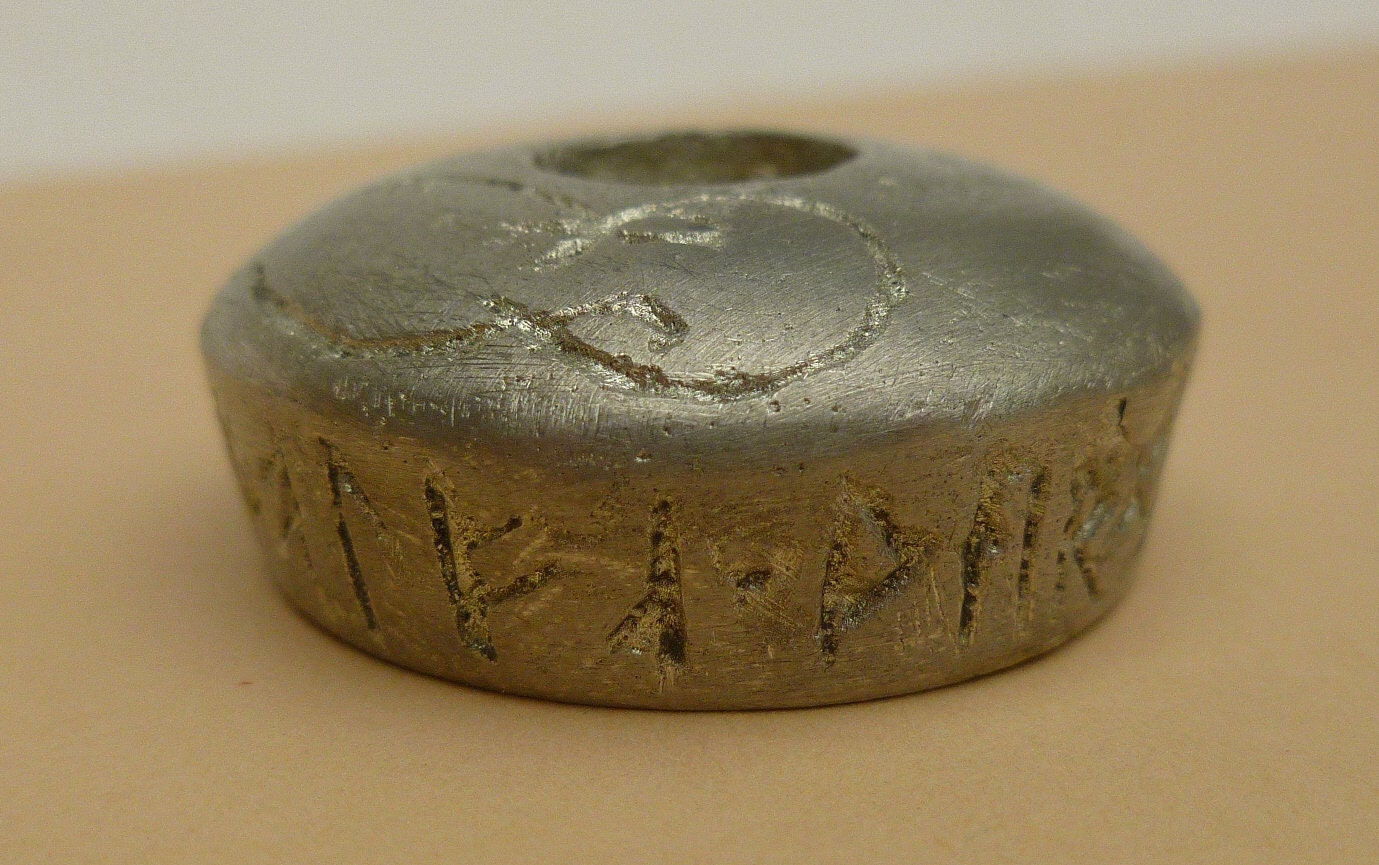 Viking Runic Inscribed Circular Drop Spindle Whorl Lead/Pewter