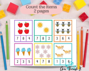 Planilhas para pré-escola - Conte os itens - Planilhas curriculares para pré-escola - Atividades para jardim de infância para impressão - Aulas de matemática - Educacional