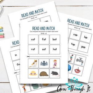 Kindergarten Worksheet- CVC Read & Match - Cut and Glue - Kindergarten Curriculum Worksheets- Printable Activities
